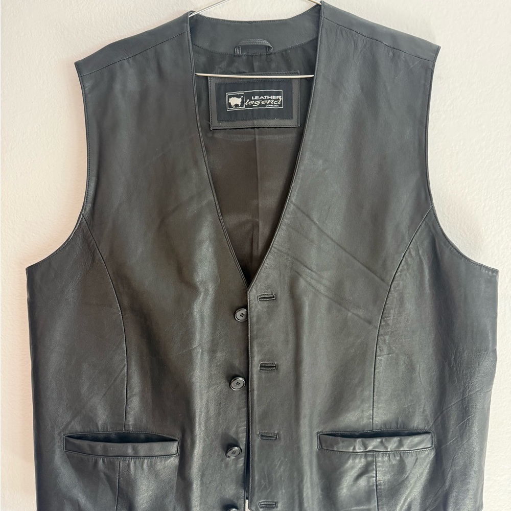 Men's Natural Black Leather Vest